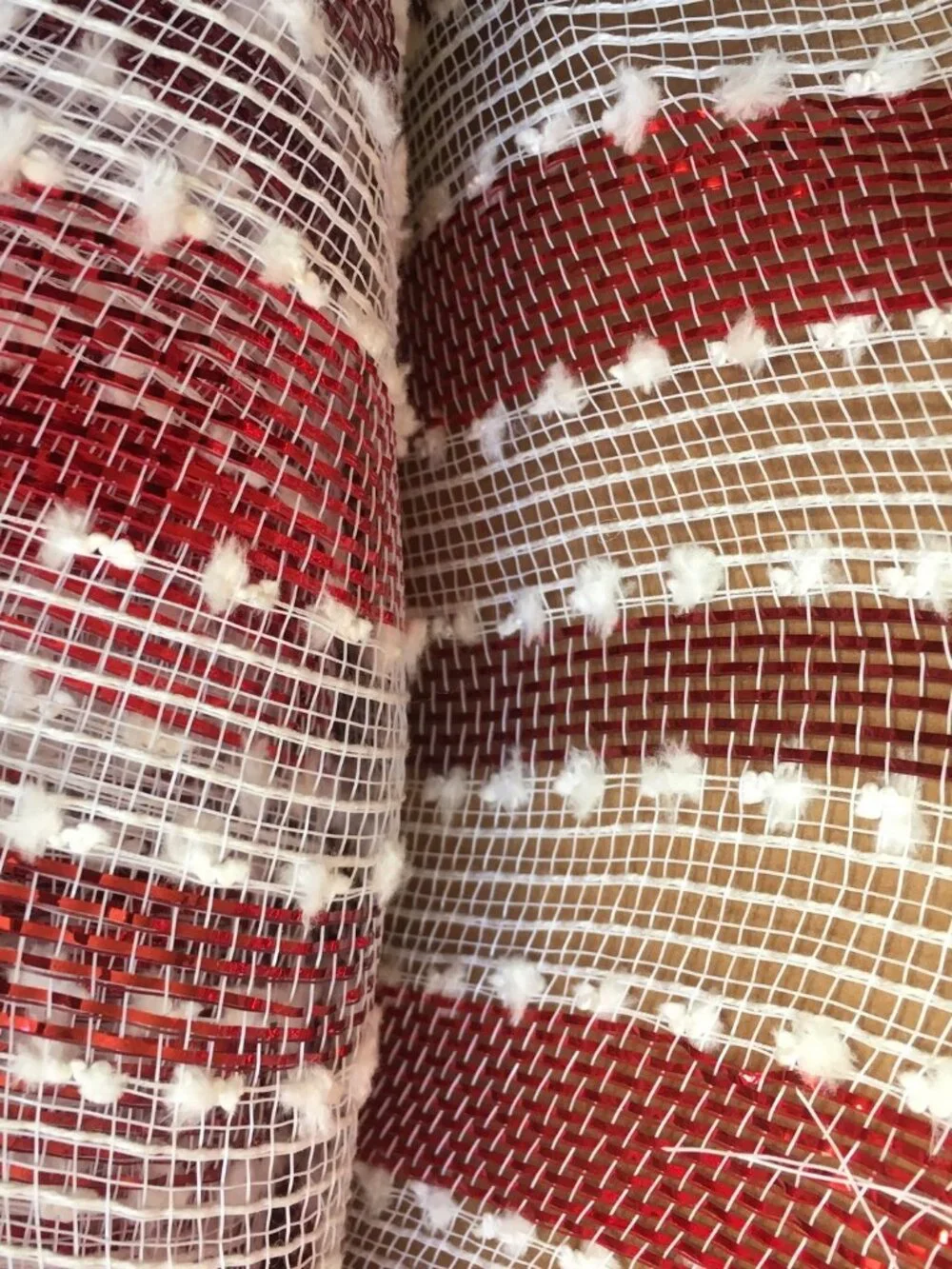 Christmas Wreath Deco Mesh Striped Snowball Red White Garlands Bows Lot